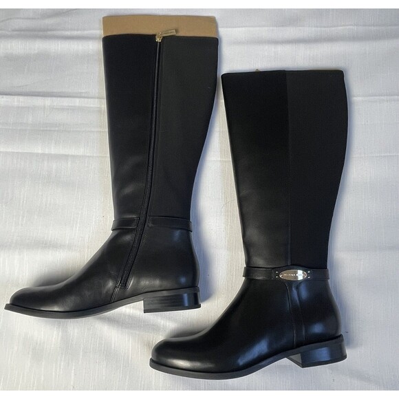Michael Kors Finley Tall Black Leather Riding Boots Sz 7.5 Wide Shaft New - Picture 3 of 12